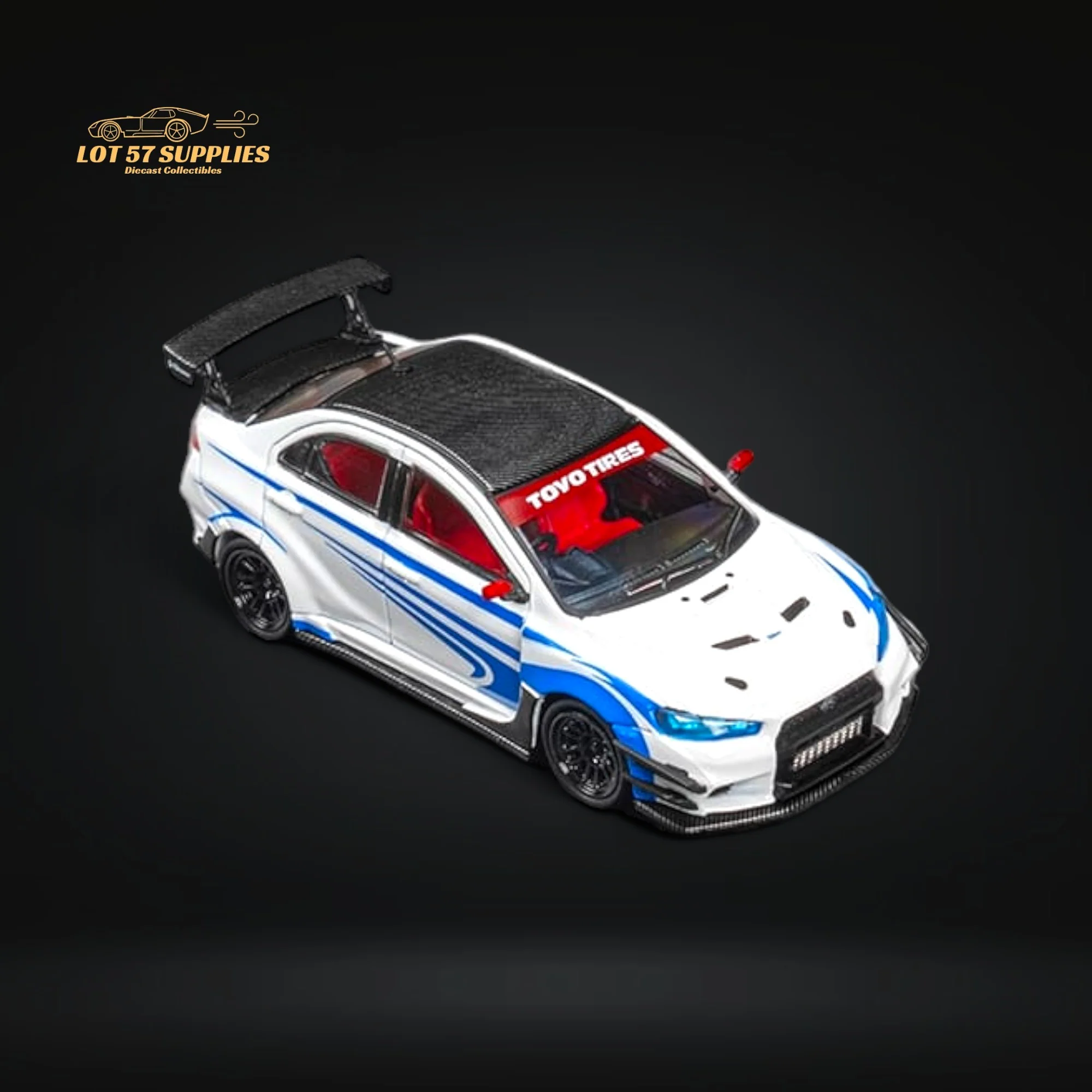 CM Model Mitsubishi Lancer Evolution X Varis White Blue Stripes 1:64 - Image 5