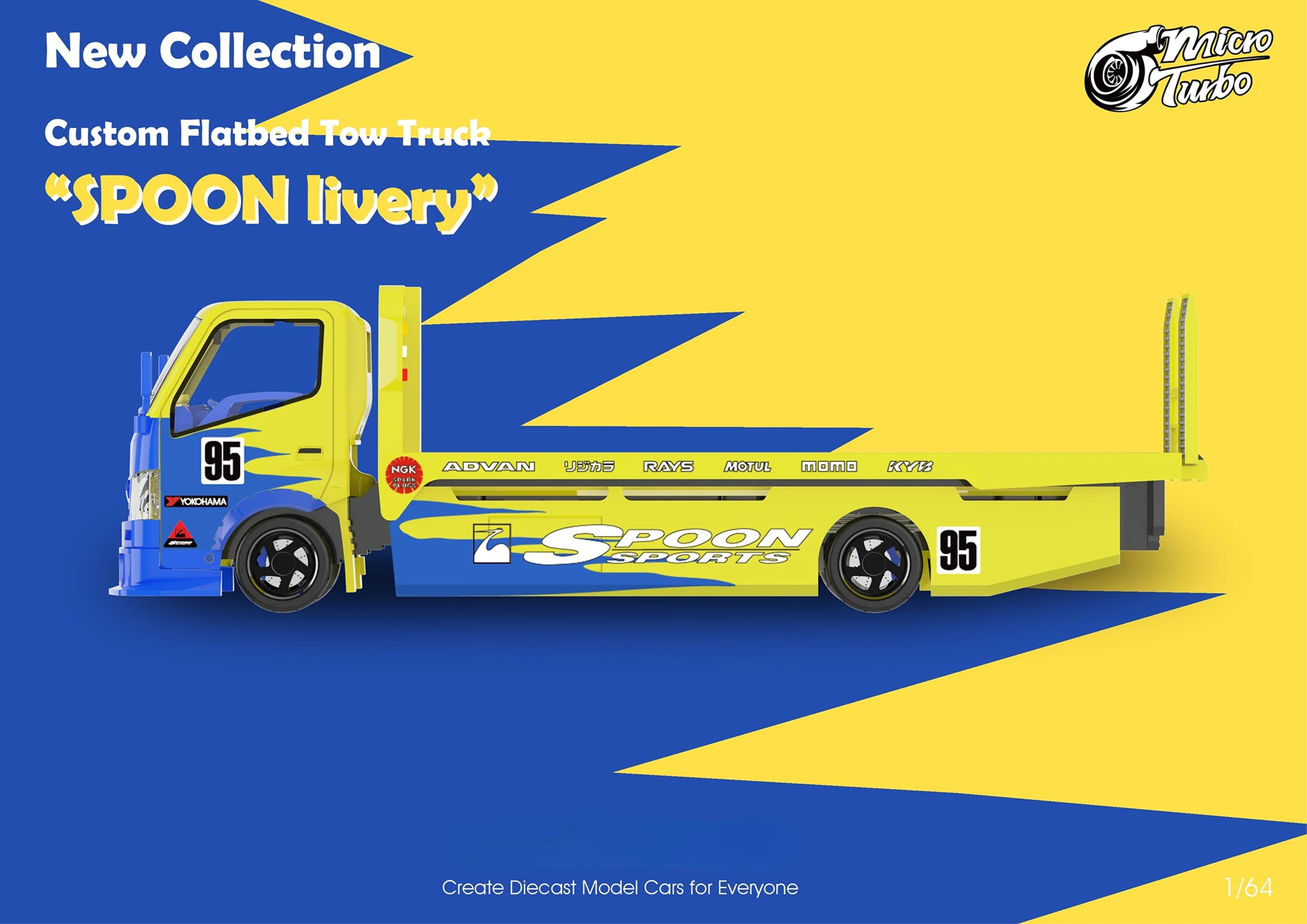 MicroTurbo Hino 300 Custom Flatbed Tow Truck Spoon Livery 1:64 - Image 6